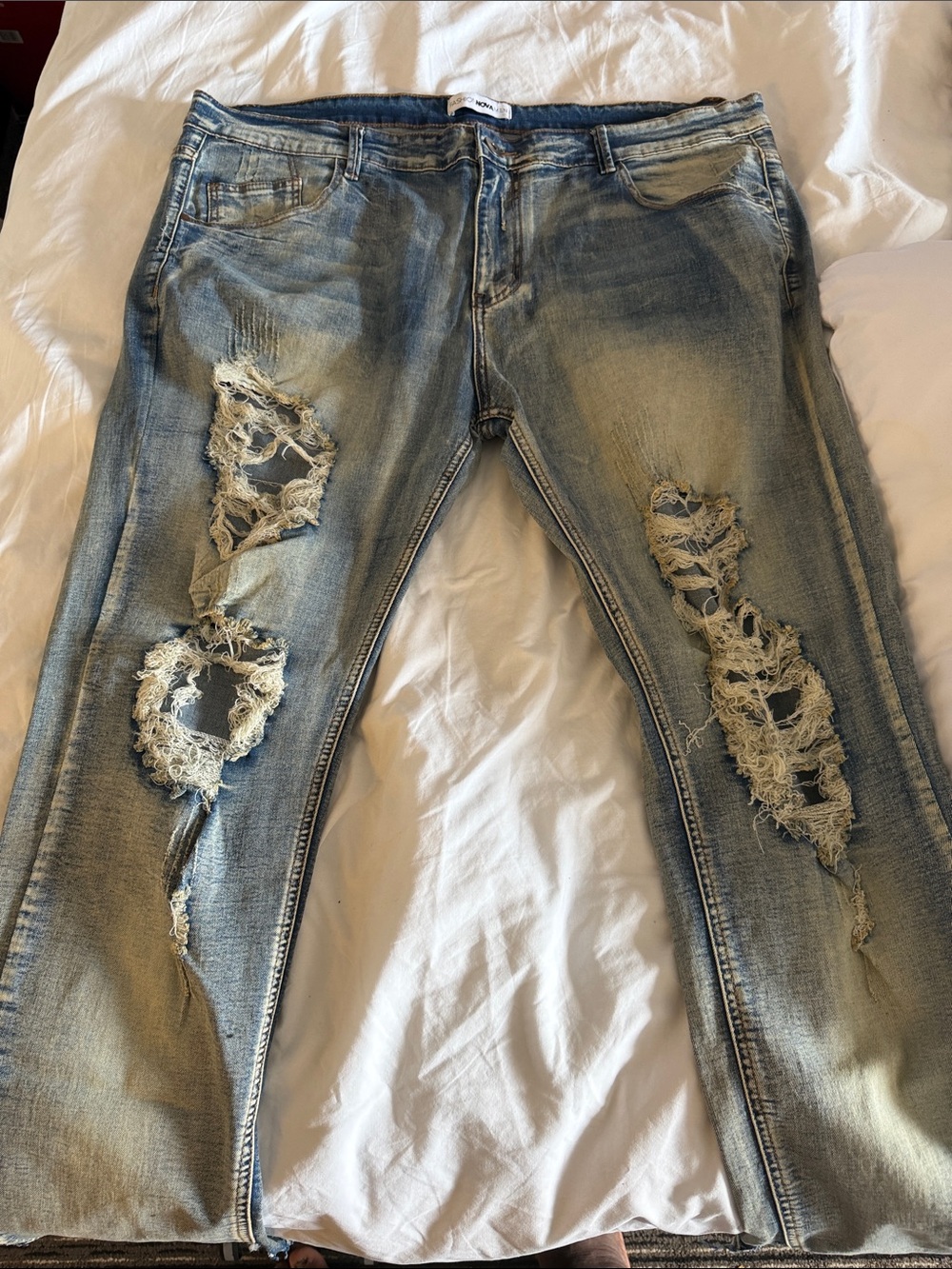 Fashion Nova Light Blue Distressed Relaxed Jeans